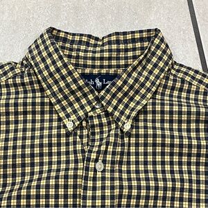 Polo Ralph Lauren Blake Button Down Dress Shirt Mens XL Yellow Navy Check Plaid